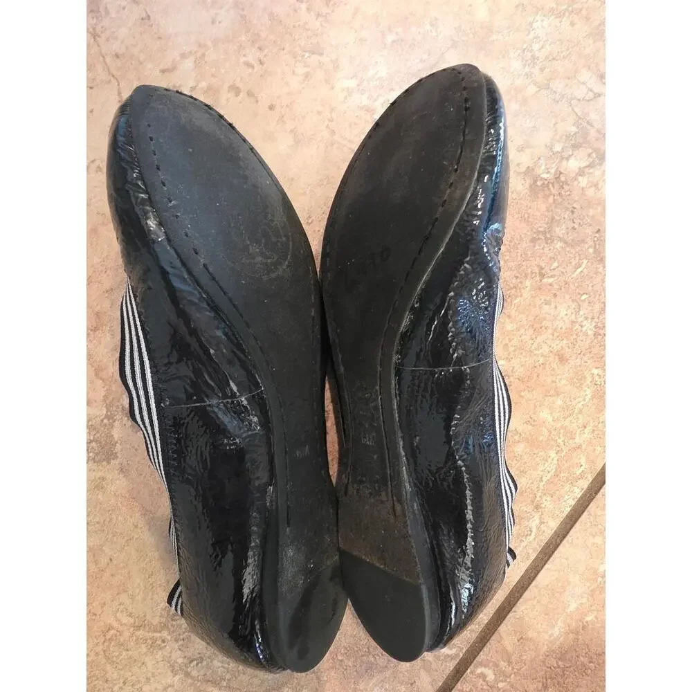 Tory Burch Caroline II Ballet Flats Navy Patent Leather Gold Logo Size 6